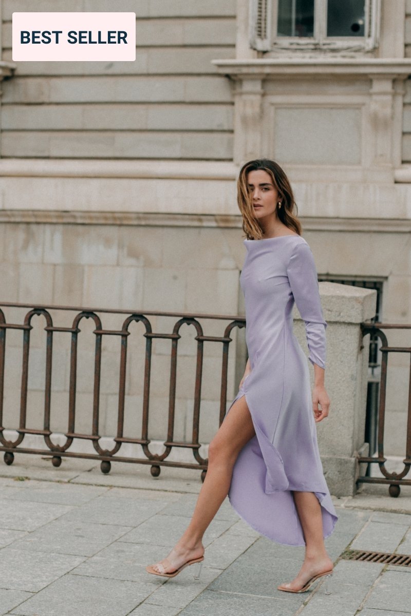 Vestido asimétrico midi lila Isa - ALO NUI