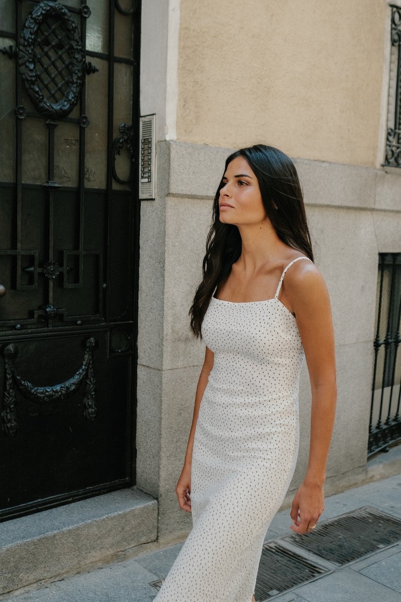 Vestido midi blanco topos Maria - Alo Nui