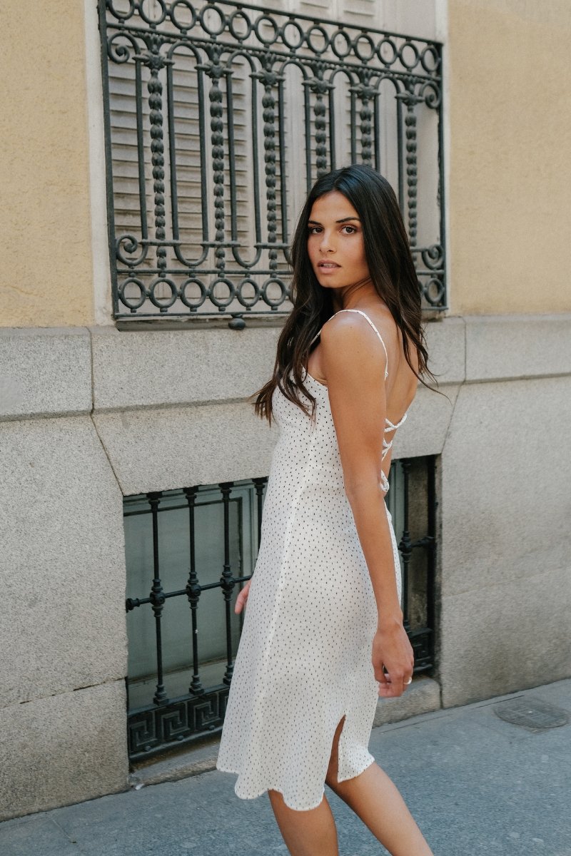 Vestido midi blanco topos Maria - Alo Nui