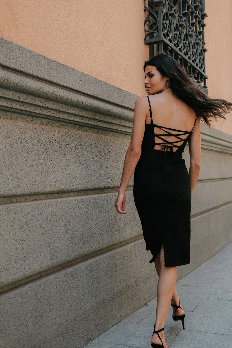 Vestido Midi Vestido Negro Tirantes Largo Vestido Midi Con Espalda