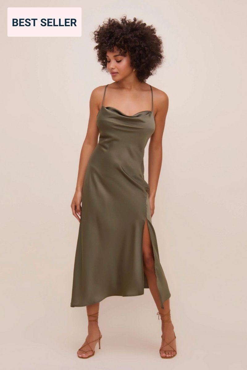 Vestido midi slip verde khaki Gaia - ASTR